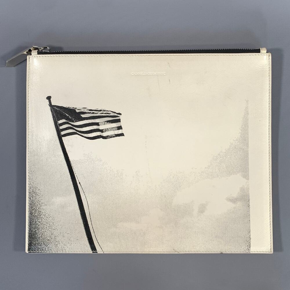 CALVIN KLEIN SS2018 Black White American Flag Leather Pouch Bag